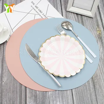 

Pu Double-Sided Circle Western Food Placemat Household Western Food Bowl Placemat Dining Table Cushion Children Eating Anti-Dirt