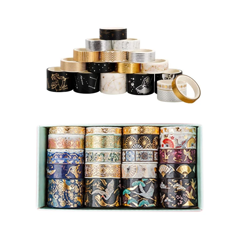 20 Pcs/Set Gold Foil Washi Tape Glitter Washi Tape Set Adhesive Tape DIY Scrapbooking Sticker Label Japanese Stationery