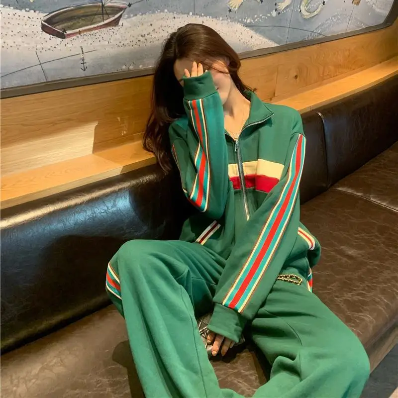 elegant pant suits Leisure Sports Suit Women's 2021 New Autumn Fashion Temperament Age Reduction Vests Pants Slim Slim Two-piece Set ladies pant suits Suits & Blazers