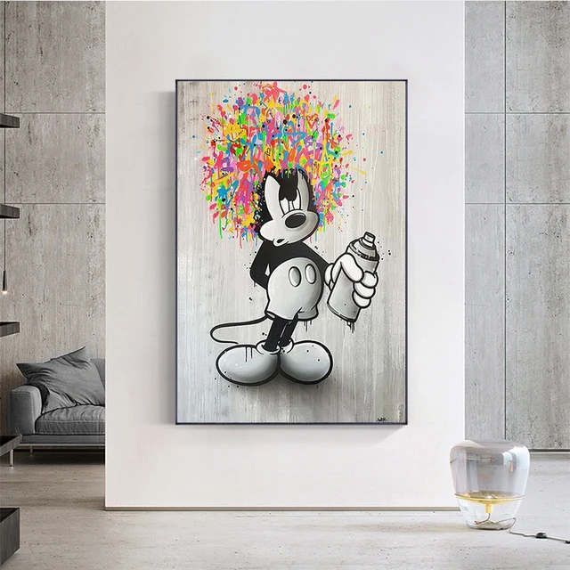 Mickey Mouse Graffiti and Disney Cartoon Art Printed on Canvas 2