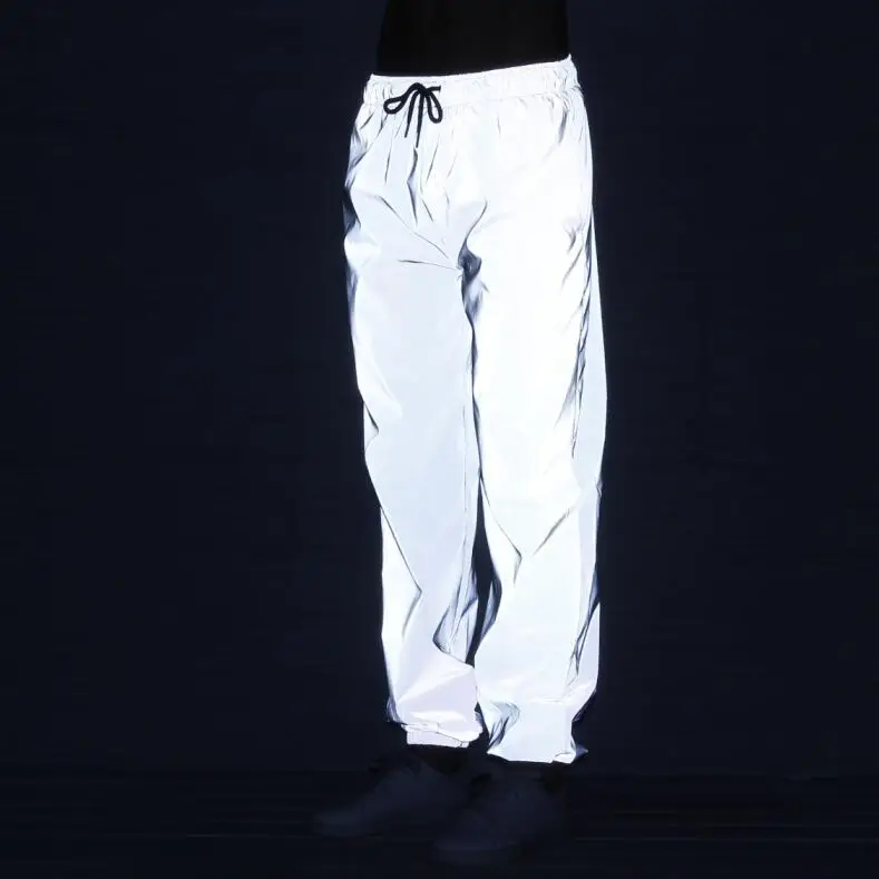 Streetwear Men Women Ladies Hip Hop Reflective Dance Pants Slim Fit Tracksuit Bottoms Jogging Joggers Reflective Pants Trousers