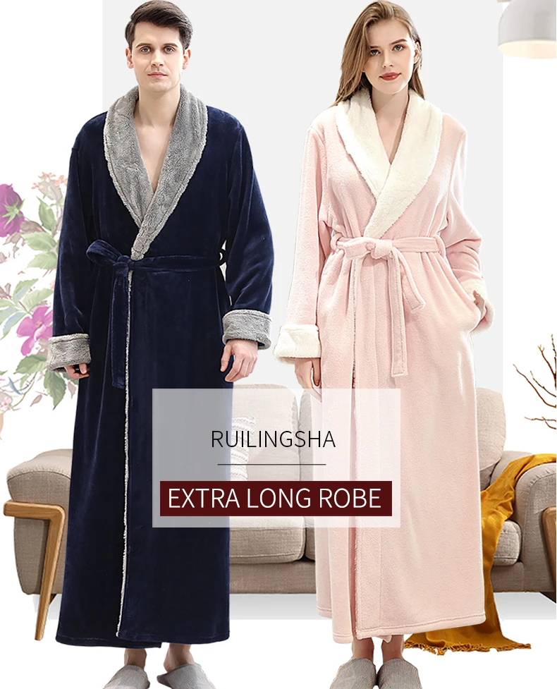 Для влюбленных; зимние длинные фланель, коралл флис теплый однотонный халат Для женщин Для мужчин кимоно розовый банный халат, платье подружки невесты, сексуальный пеньюар