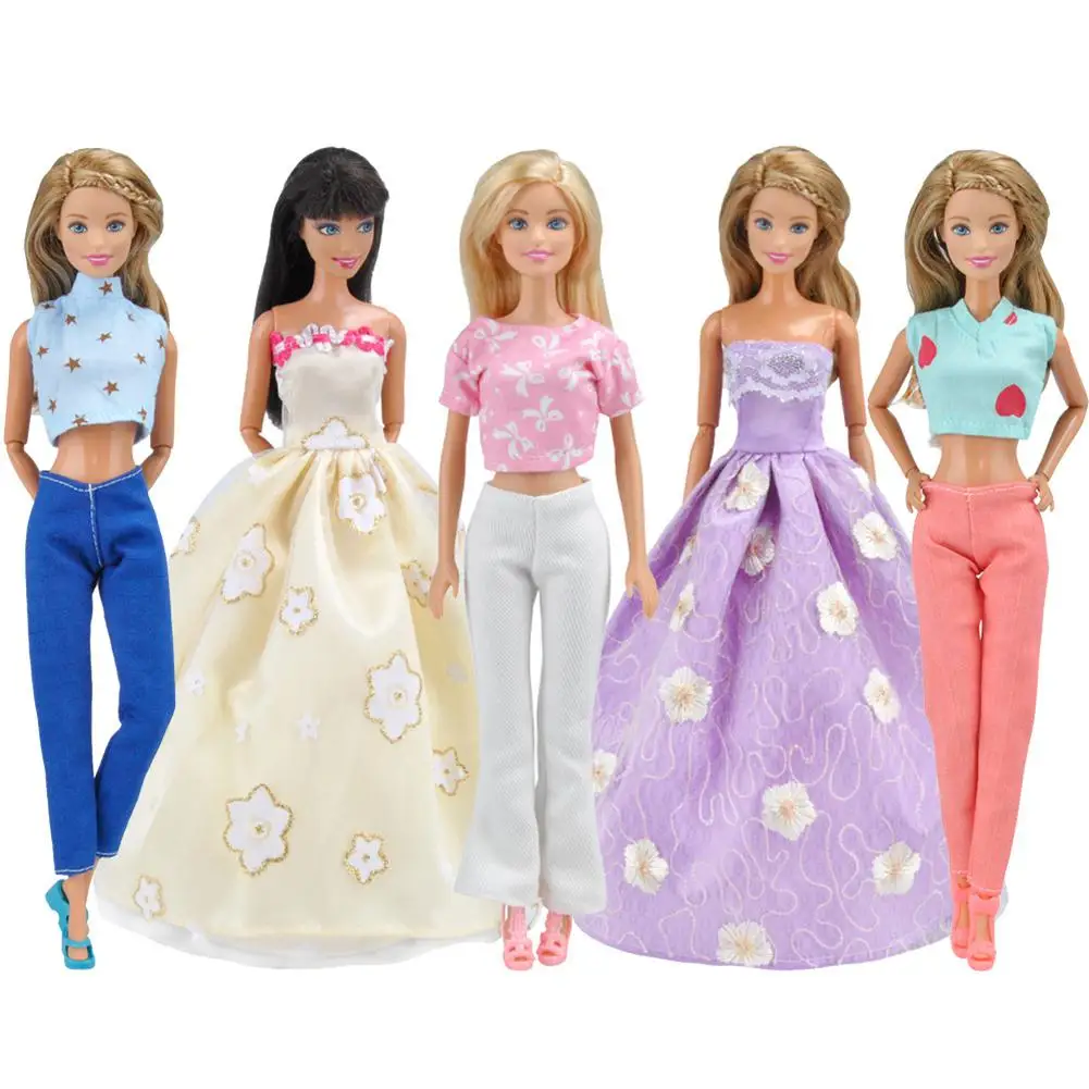 

5pcs Handmade Casual Style Bobbi Doll Clothes Set Short/Long Dress dool Pullip Doll/Jenny Doll for Girls' Xmas Birthday Gift