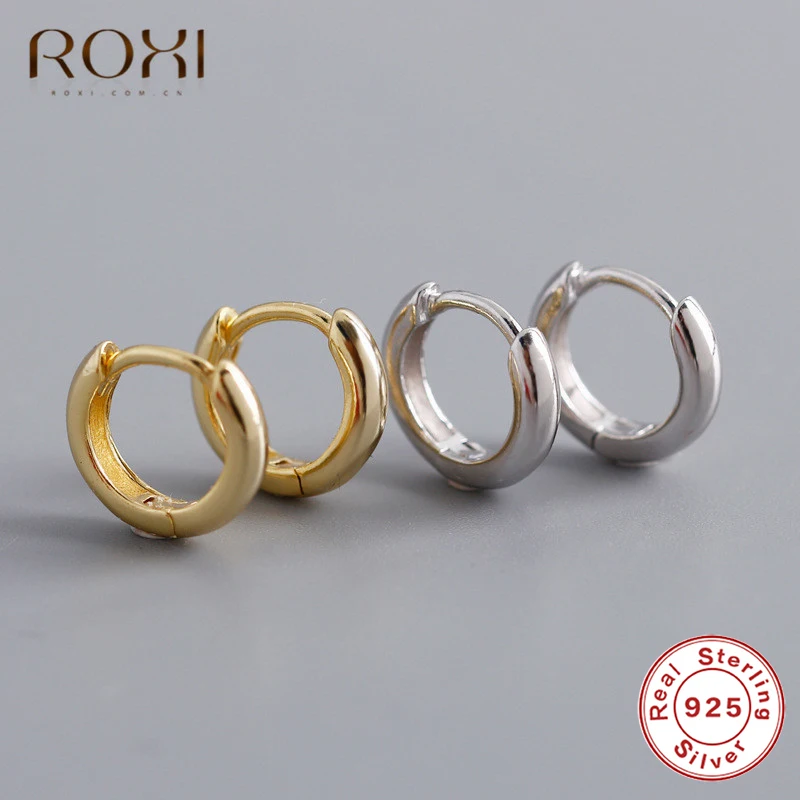 ROXI корейские простые трендовые 925 пробы серебряные круглые серьги-гвоздики, круглые серьги с гладкой поверхностью для женщин, ювелирные изделия Brincos