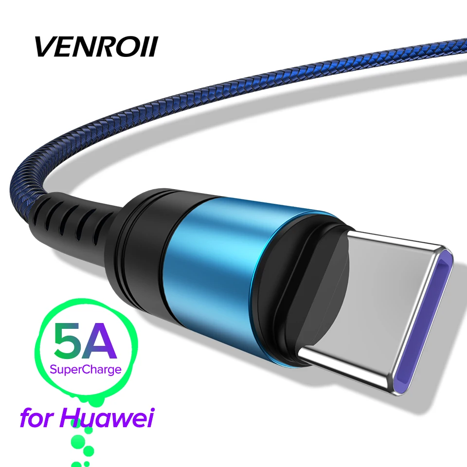 

1m 2m Type C USB Cabe 5A Super Charge Kable for Huawei Honor Mate 20 P30 P20 Pro QC3.0 Fast Charging USBC Cord Nylon Data Wire
