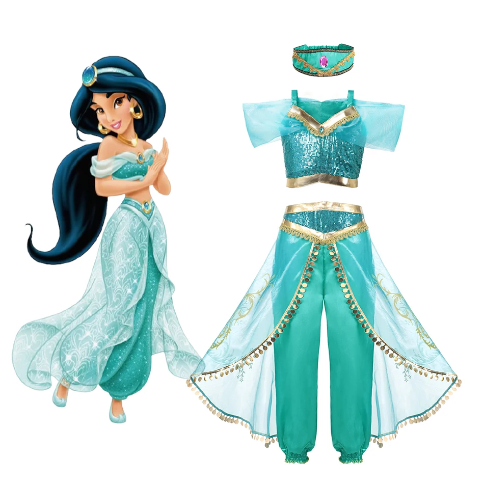 Jasmine Princess Dress Up Of Aladdin The Magic Lamp Costume Girls Birthday Party Halloween Fantasy Top Pants |