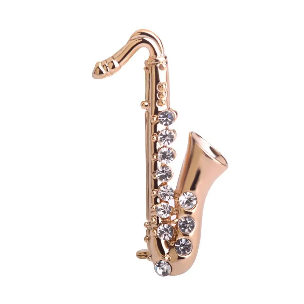 

Blucome Saxophone Shape Brooches Small Suit Lapel Pins Crystal Collar Chapter Musician Clothes Decoration Bijoux Kids Corsages