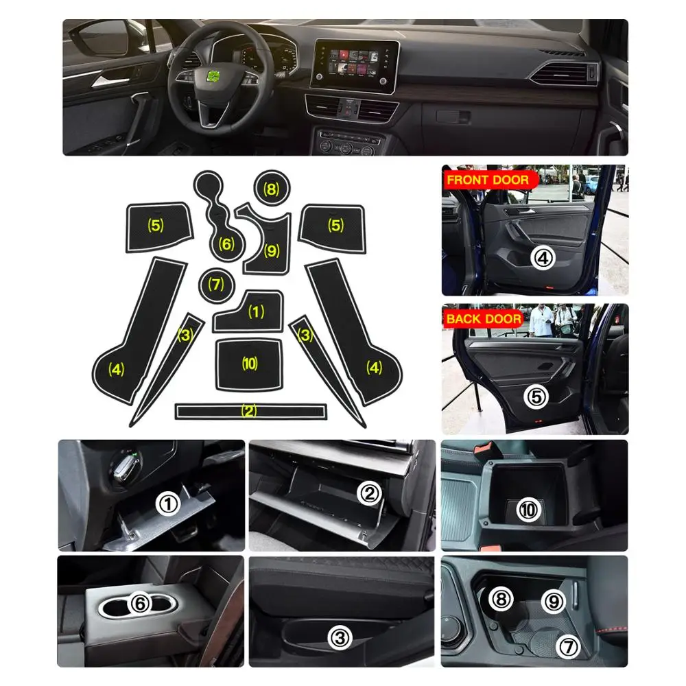 Tapete do Sulco da Porta de Ruiya para Tarraco Anti-deslizamento à Prova de Poeira Tiguan Carro Porta Entalhe Almofadas Acessórios Interiores Automóveis 2021 - Mk2 - Image 2