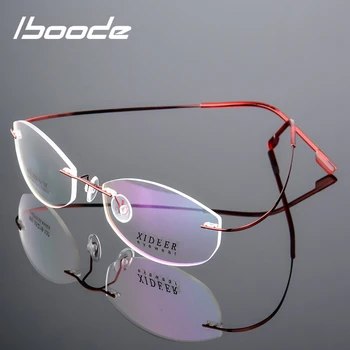 

iboode Frameless Titanium alloy Spectacle Frame Men Women Retro Optical Myopia Eyewear Frame Brand Designer Super light Glasses