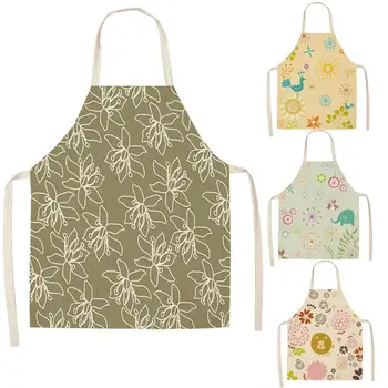 

1 Pcs Cotton Baking Waist Bib Linen Floral Printed Kitchen Sleeveless Apron Women Home Cooking Pinafore WQ171