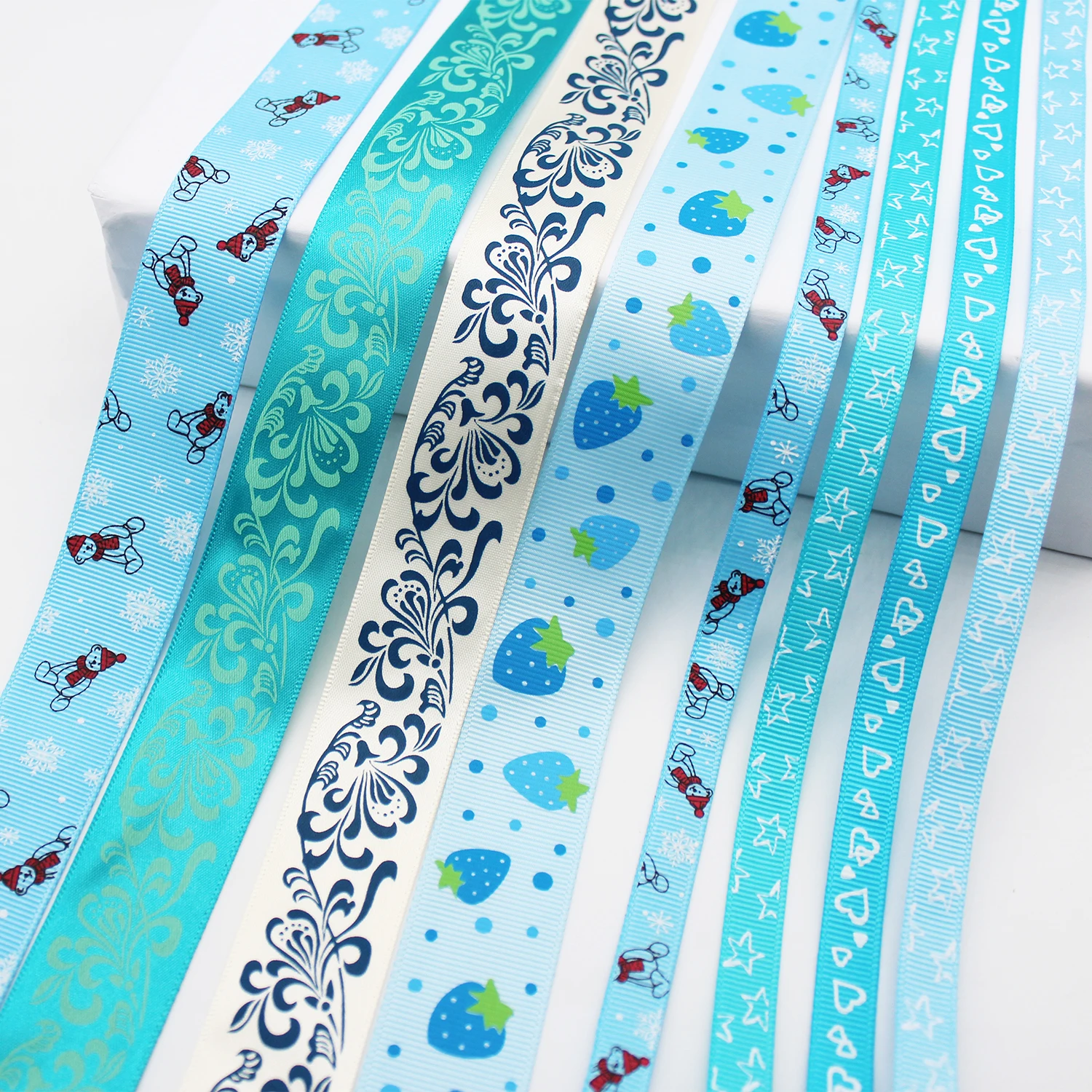 Blue Tapes Printed Grosgrain Satin Ribbons Dot Heart Star Gingham Velvet For DIY Hair Bows Crafts Accessories