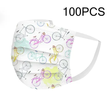 

10-100PCS Non-woven One Time Face Mask Bicycle Printed Unisex Adult Mask Face Cover Design Disposable Mouth Mask Masque Mascarar