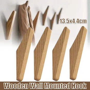 

4pcs/set Natural Wood Clothes Hanger Wall Mounted Coat Hook Decorative Key Holder Hat Scarf Handbag Storage Hanger Bathroom Rack
