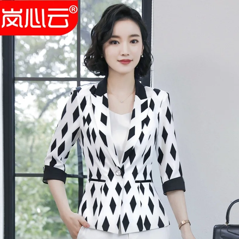 

Spring Summer New Style Wear Fashion Slim Fit Small Suit Printed White Collar Korean-style Fashion Elegant Casual Work Clothes