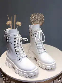 

Women Ankle Boots 2020 New Platform Wedges Women Short Boots Genuine Leather Lace Up Chelsea Boots Black Ankle Martin Boots Lady