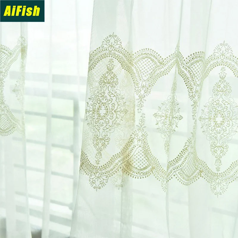 

European-Style Mesh Bottom Embroidered Window Screen Bedroom Living Room Lace Embroidery Yulle Decorative Curtains M244-3