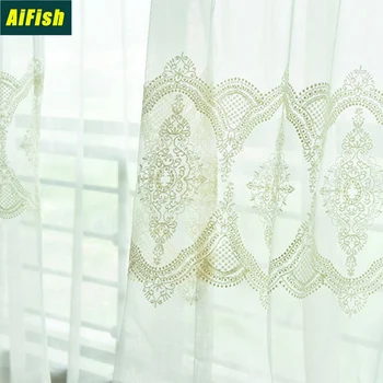 

European-Style Mesh Bottom Embroidered Window Screen Bedroom Living Room Lace Embroidery Yulle Decorative Curtains M244-3