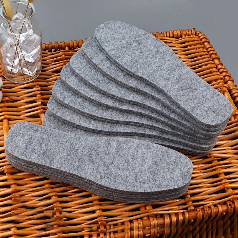 3 Pairs/5 Pairs Thermal Wool Felt Insoles Thicken Warm Insole For Men Women Shoes Breathable