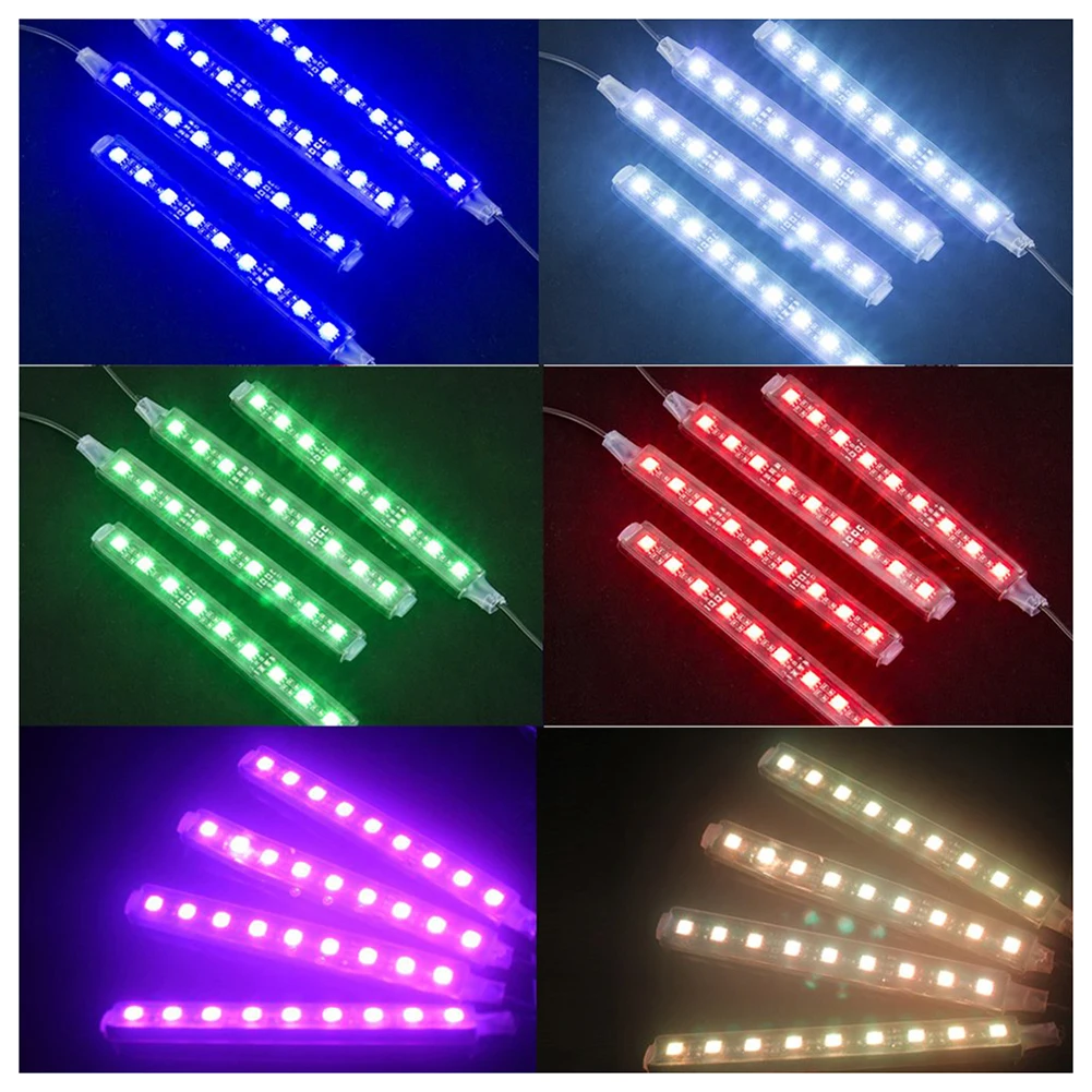 4 шт. 12 в автомобильный RGB 9 светодиодный ленточный светильник, светодиодный ленточный светильник, s цвета, автомобильный Стайлинг, декоративная атмосферная лампа, автомобильный интерьерный светильник с пультом дистанционного управления