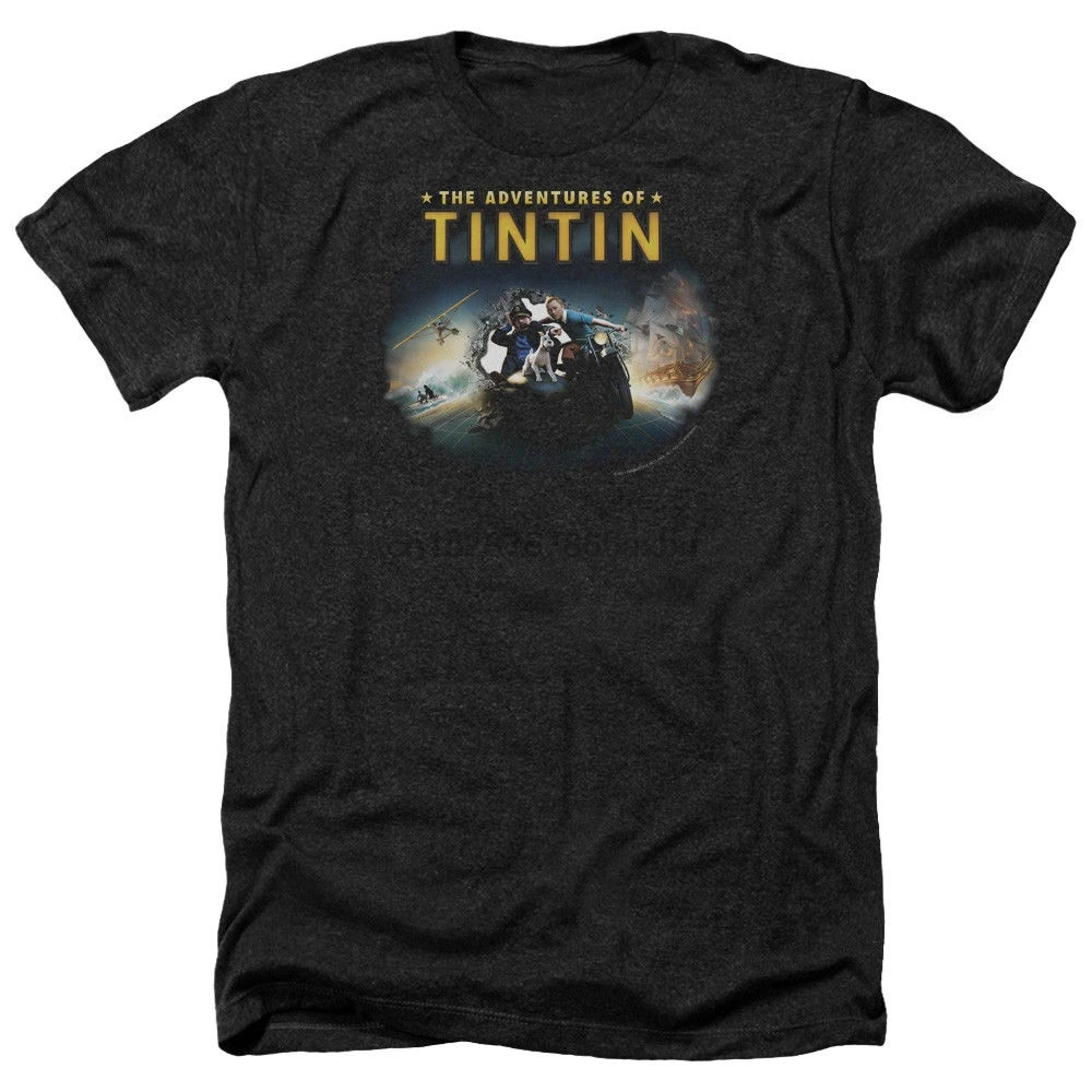 The Adventures of Tintin Movie JOURNEY Licensed Adult Heather T-Shirt All Sizes Short Sleeve Funny Design top tee | Мужская одежда