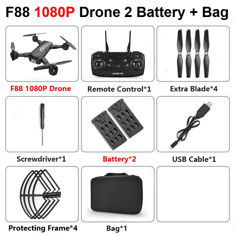 F88 складной Профессиональный Дрон с 4K HD двойной камерой WiFi FPV широкоугольный оптический поток RC вертолет Квадрокоптер игрушка XS816 E58 - Цвет: F88 1080P 2B Bag