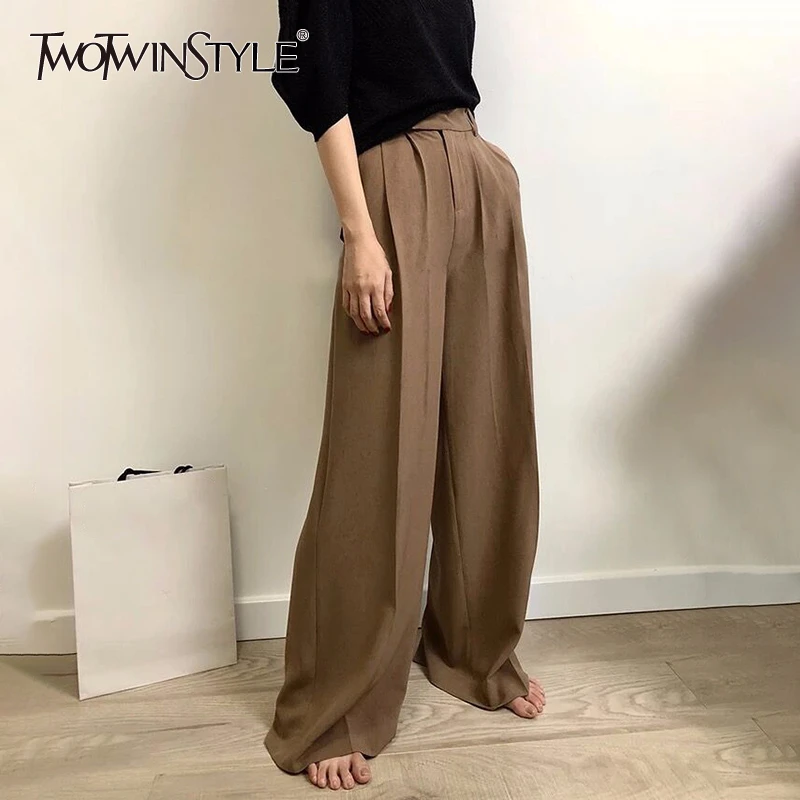 TWOTWINSTYLE Pink Casual Women's Trousers High Waist Button Zipper ...
