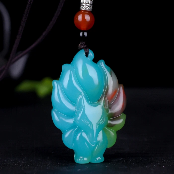 

Китайский Синьцзян красочный нефрит девять хвост лиса кулон ожерелье очаровательные ювелирные изделия модный счастливый амулет для женщин мужчин свитер цепь