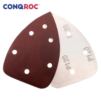 

100 Pieces Hook & Loop Triangle Sanding Sheets 140 x 140 x 98mm 6 Holes Sanding Paper Grit 40~1000