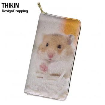 

THIKIN Cute Hamster Golden Bear 3D Printing Women's Wallets PU Leather Long Coin Purse Female Famous Brand Card Holder Phone Bag