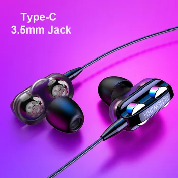 

Quad-core Wired Headphones 3.5mm Type C Stereo Phone Earphone Bass Headphone Sport Earbuds Wire Headset Mic Music Earphones