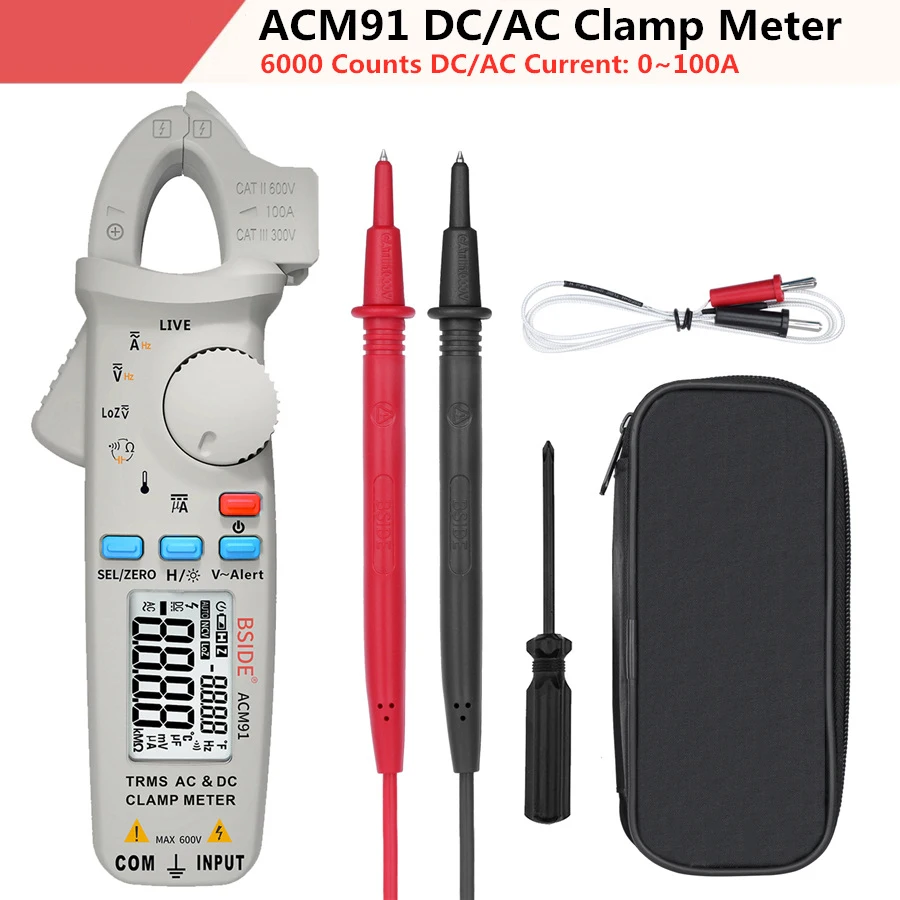 ACM91-Grey Цифровой AC/DC токовые клещи True RMS авто-Диапазон мультиметр Live Check NCV Temp частота конденсатора Тестер - Цвет: ACM91-Grey