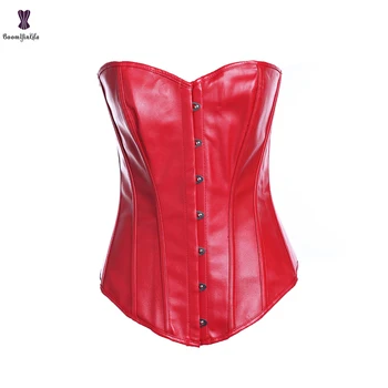 

Women Sexy Red Black Faux Leather Corset Fancy Party Dress Bustier Tops Sexy Clubwear Punk Bustier Hot Lingerie Overbust Corset