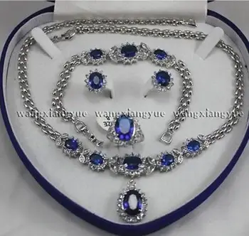 

Free Shipping hot sell new - Genuine Blue Inlay Link Bracelet earrings Ring Necklace Set watch Quartz stone