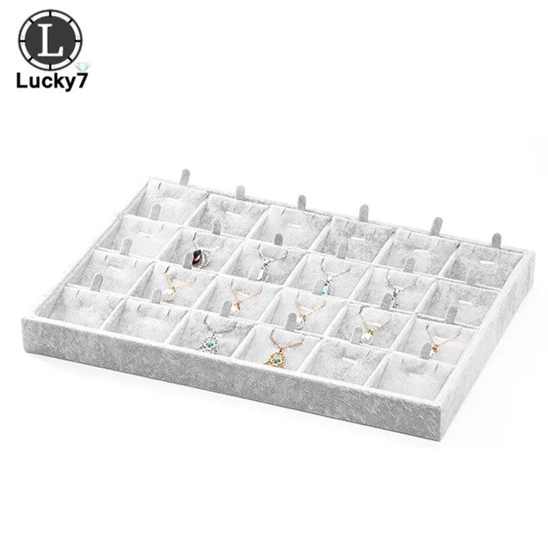24 Pendant Tray Серый бархатный лоток для демонстрации ювелирных изделий для ожерелья подвесной органайзер деревянный плоский Штабелируемый Лоток Держатель Витрина для хранения - Цвет: 24 Pendant Tray