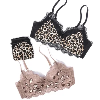 

Sexy Lace Leopard Underwear Set Seamless 3/4 Cup Thicken Push Up Bra Set Winter Women Lingerie Hollow Briefs Wireless Brassiere