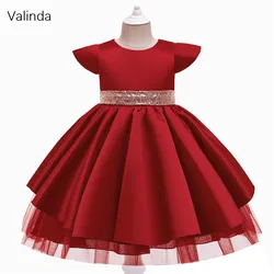 Boné mangas cetim menina vestido curto na altura do joelho festa de aniversário vestir crianças roupas