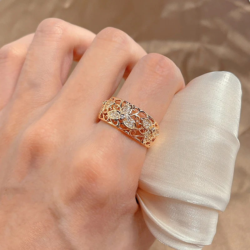 Anello Donna Geometrico A Forma Di Croce In Zirconi, Placcato Oro Rosa 585, Stile Vintage Etnico, Regalo Moda