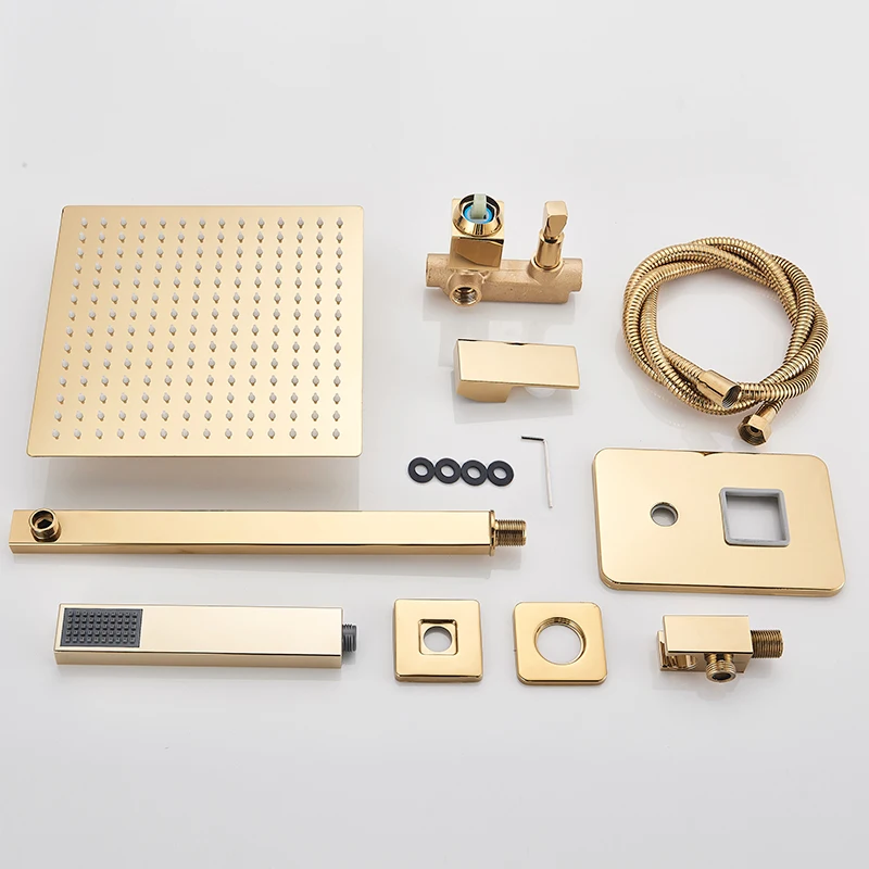 Bathroom Shower Faucet Set Quyanre Wall Mount Golden Shower Faucets Set Ultrathin Rainfall Gold Shower Hot Cold Water Mixer Tap Bathroom Gold Kit