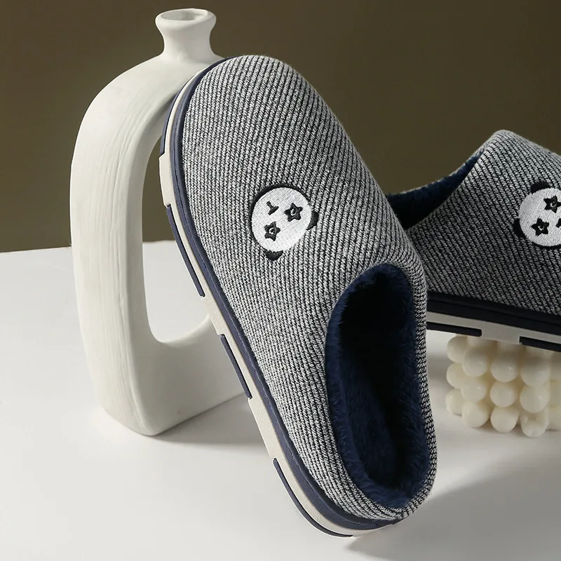 

Women And Men Couple Cotton Slipper Men's Winter Warm Antiskid Stripe Print Indoor Fabric Slippers Women's Thickened Soft Shoes