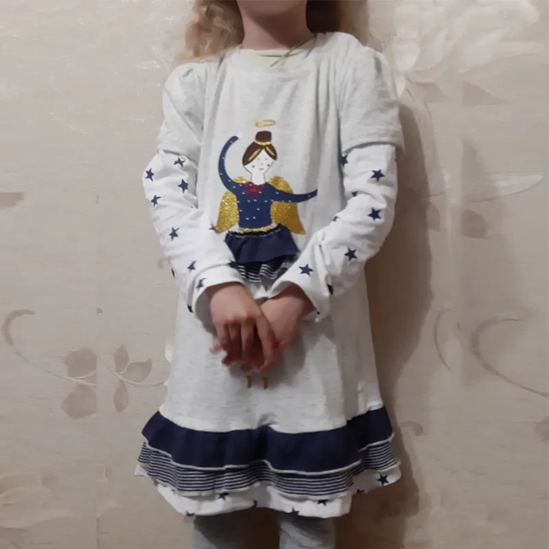 VIKITA Girls Cotton Dress Long Sleeve Children Autumn Winter Princess Vestidos Kids Dresses for Girls Clothes Little Girl Dress