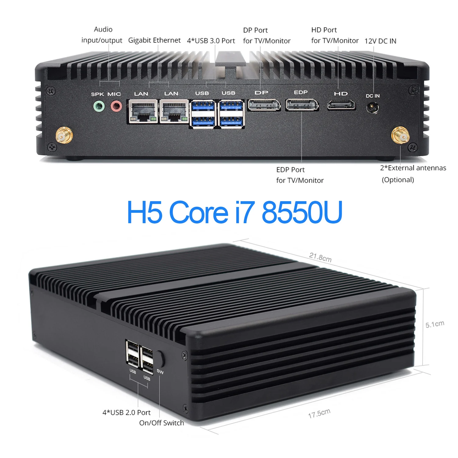 H5 Core I7 8550U VENOEN мини-компьютер Intel четырехъядерный i5 8250U i7 8550U DDR4 WiFi HDMI M.2 Миниатюрный Настольный ПК с LPT NVME EDP для игр и офиса - Цвет: H5 Core I7 8550U