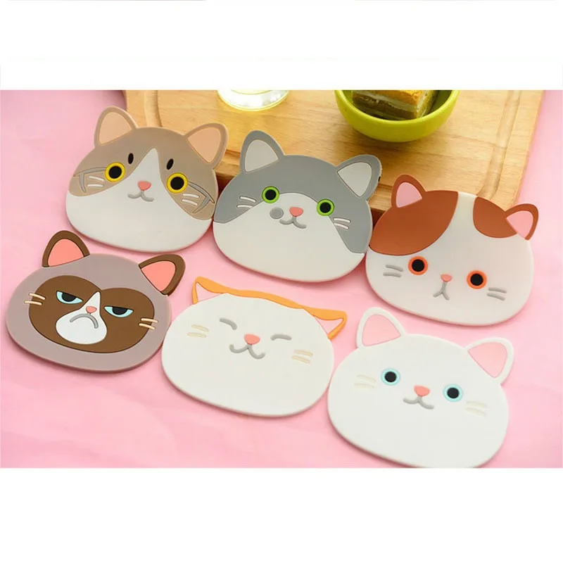 Silicone Cat Coaster Insulation Pad Non-slip Heat-resistant Mug Holder Cup Mat Placemat Portable Coffee Drinks Tableware Utensil