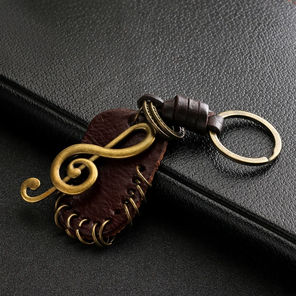 Key Chains Key Chain Accessories Vintage Genuine Leather Wing Compass Music Symbol Keychain