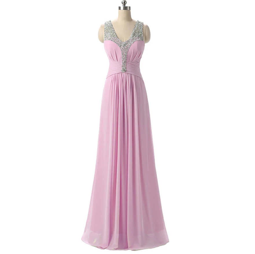 Vestido madrinha, сексуальное шифоновое платье трапециевидной формы с v-образным вырезом, украшенное бисером, цвета: зеленый, синий, розовый, фиолетовый, желтый, длинное платье подружки невесты для свадебной вечеринки