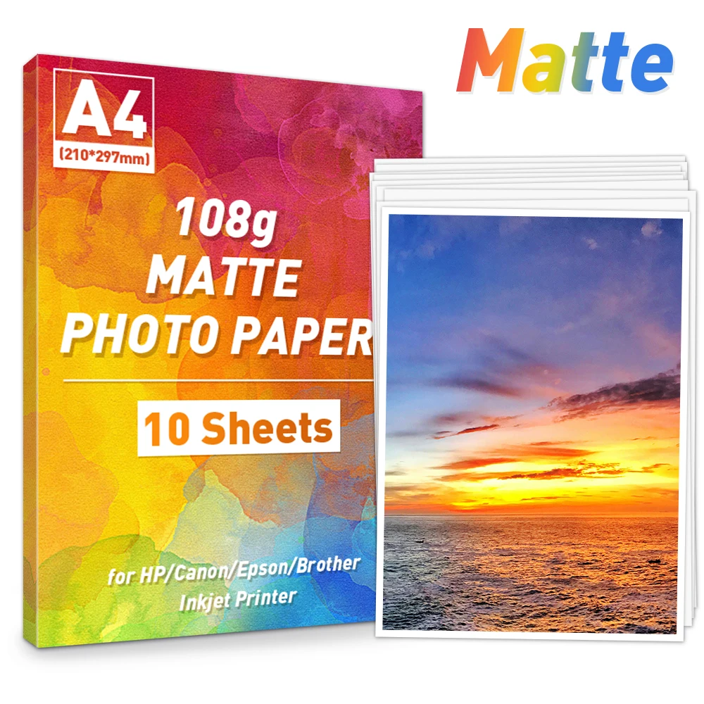 10 Sheets 108g Matte Printable Photo Charlotte Mall Inkjet Max 60% OFF for Paper A4 P