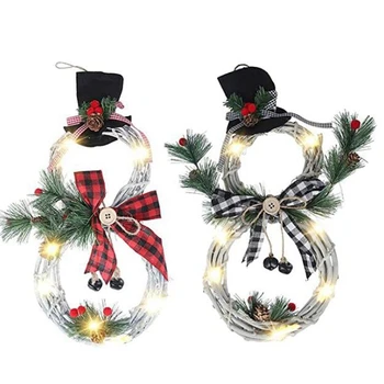

Christmas Wreath LED Front Door Wreaths, Snowman Artificial Wreaths for Xmas Home Wall Window Hall Decoration