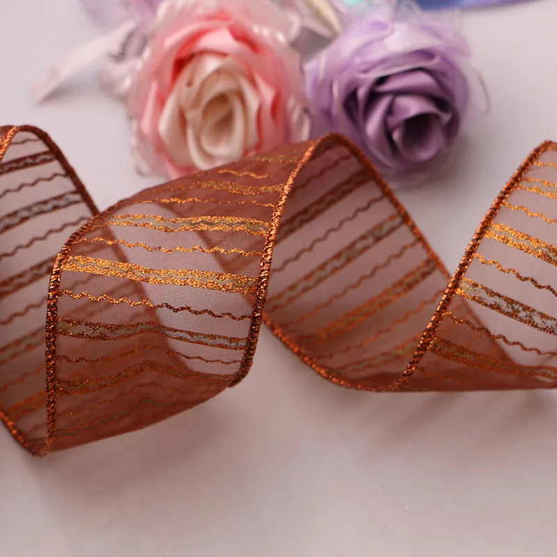 6cm 3yard 3 ярда DIY аксессуары лента с проволочной кромкой, Жесткая сетка, лента, Золотая лента, декоративная подарочная коробка с деревом, бант Упаковка - Цвет: 6cm 3yard
