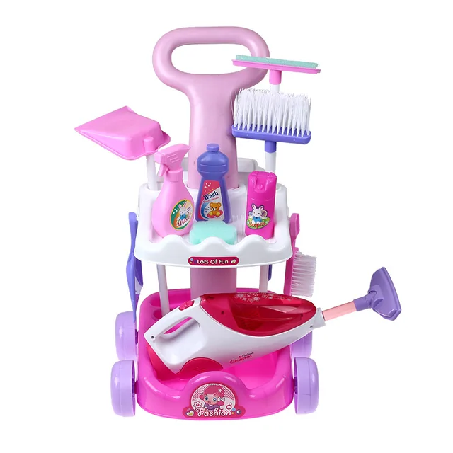 2022 New 1 Pcs/set Pretend Play Toy Simulation Vacuum Cleaner Cart Cleaning Dust Tools Baby Kids Play House Doll Accessories Toy 3