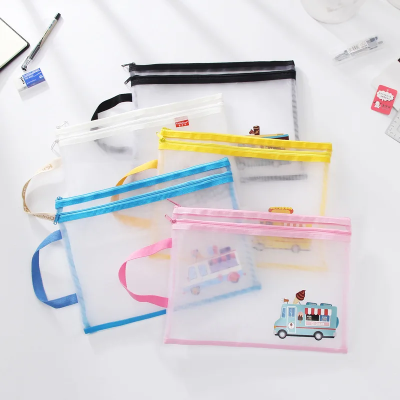 

Gold Huasheng Nylon Mesh Square Cartoon Students Japanese Korean Stationery File Exam Pencil Case Customizable Gift Cosmetic Bag