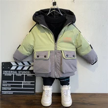 Новая модная детская парка; сезон осень-зима; куртки для мальчиков и девочек; ветрозащитное теплое хлопковое пальто с капюшоном; детская повседневная верхняя одежда на молнии